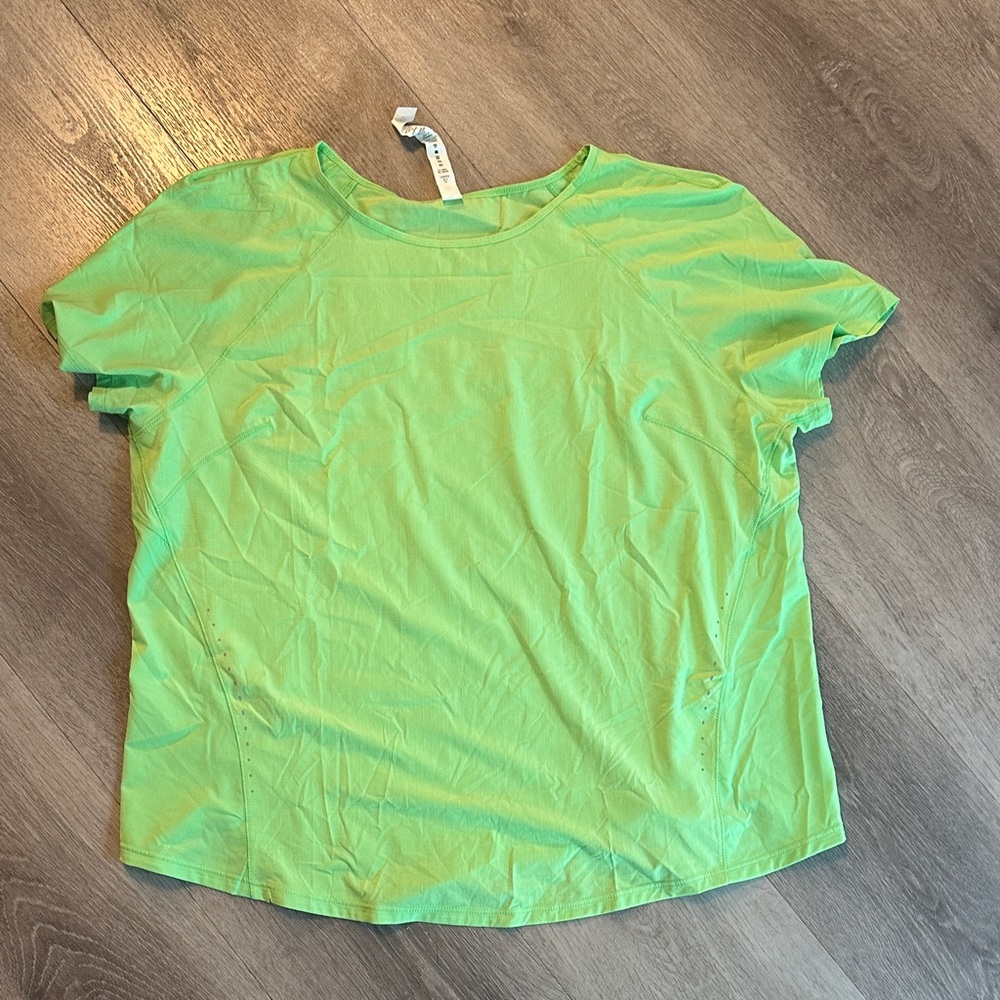 lululemon athletica Lime Green Short Sleeve running shirt.